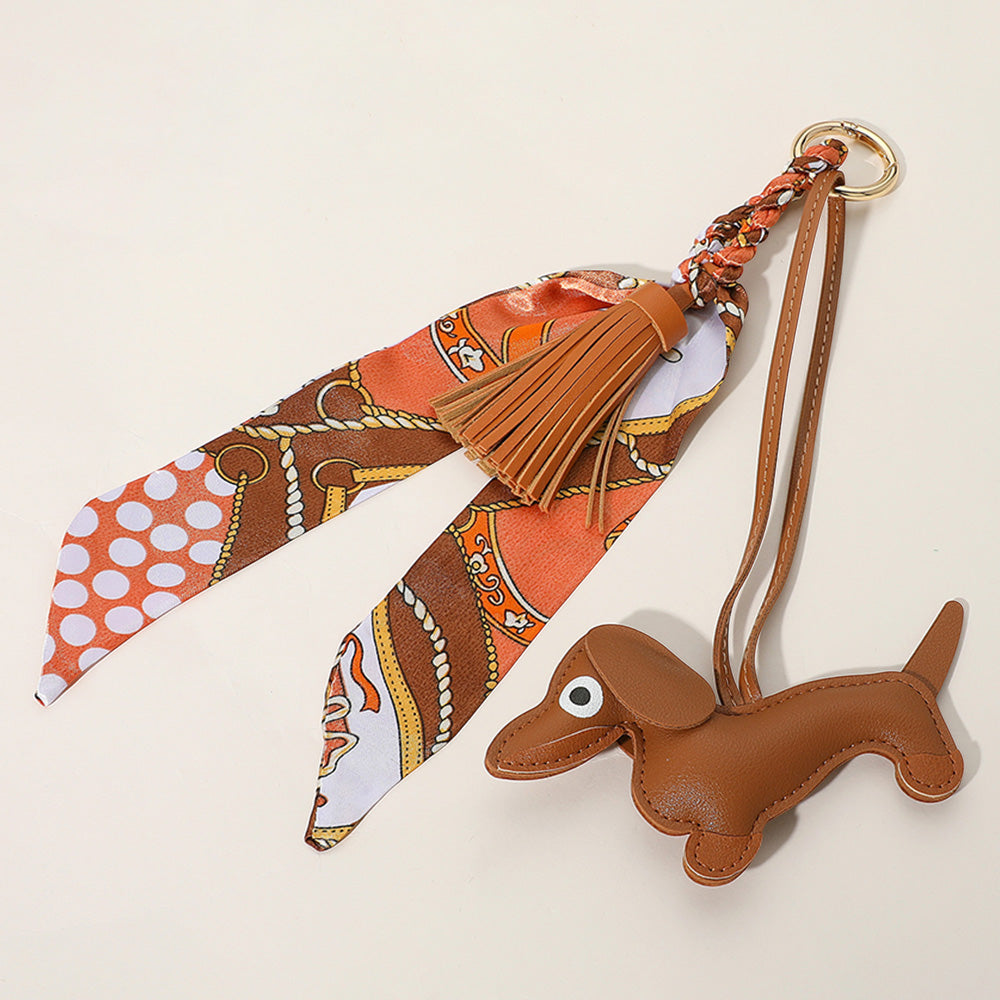 Faux Leather Dog Tassel Scarf Keychain / Bag Charm