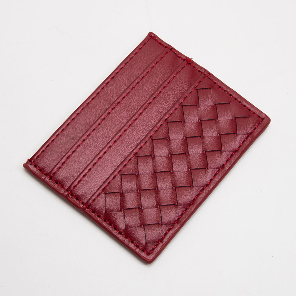 Faux Leather Basket Weave Card Holder Wallet