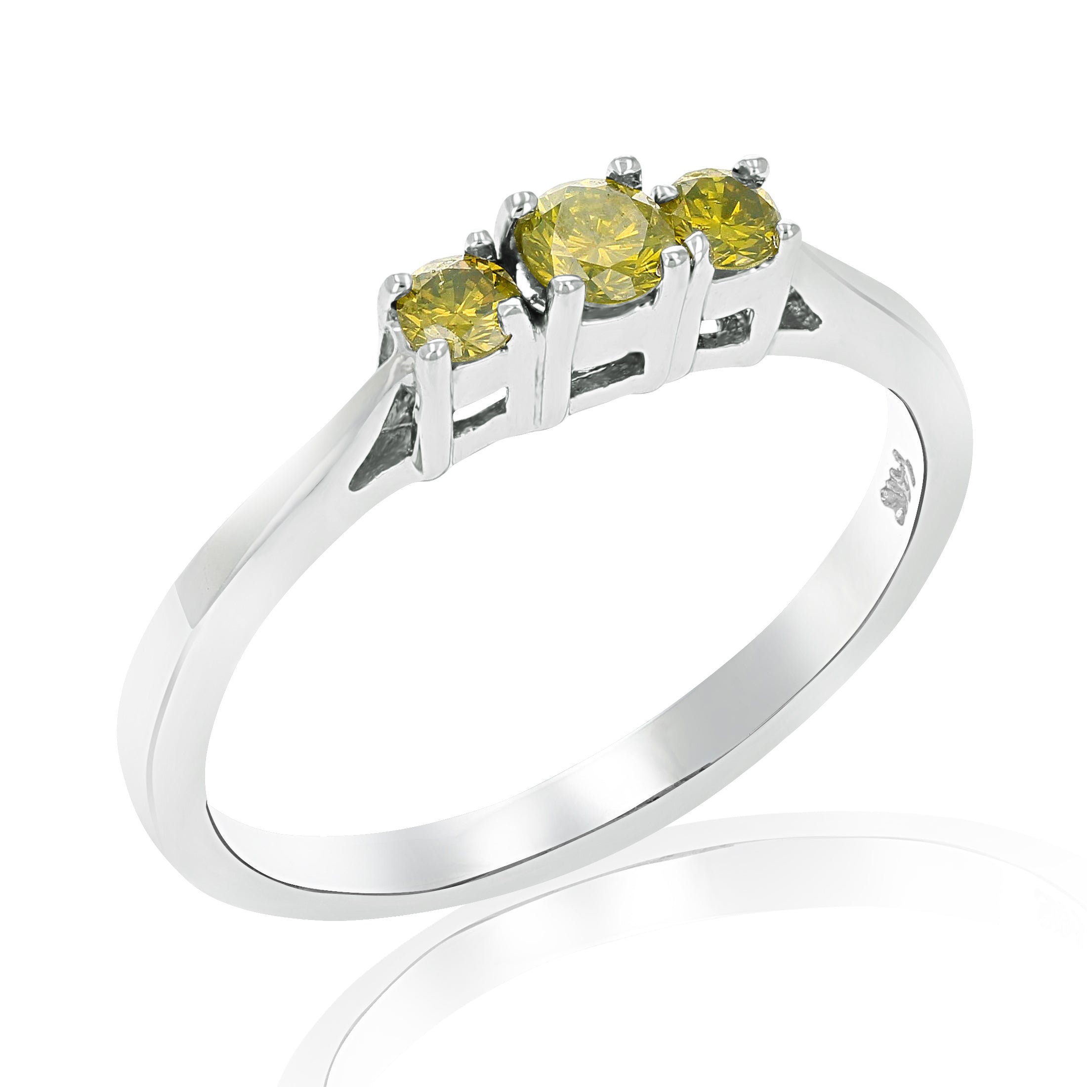 1/4 cttw 3 Stone Yellow Diamond Engagement Ring in 14K White Gold Round