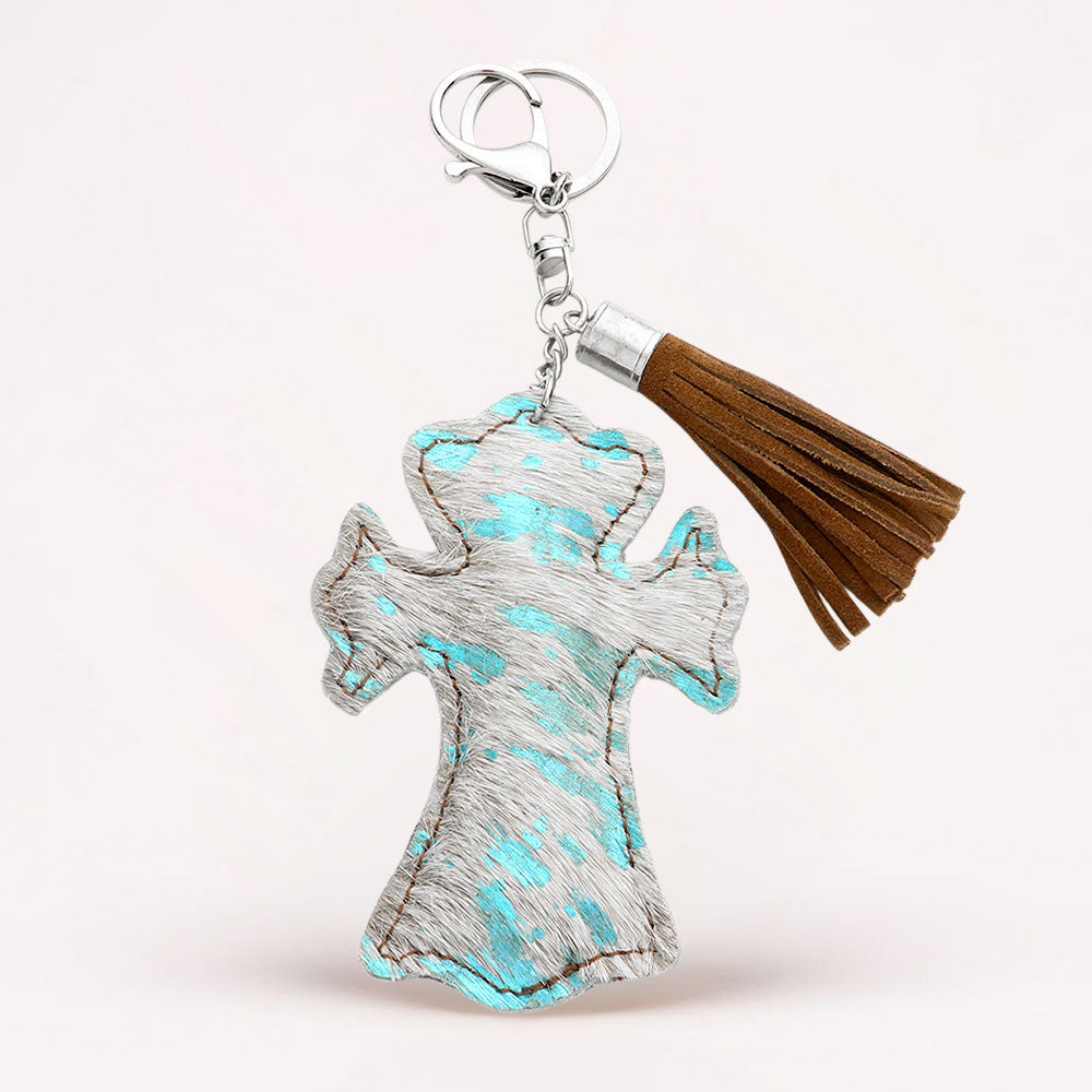 Genuine Fur Calf Cross Tassel Keychain / Bag Charm