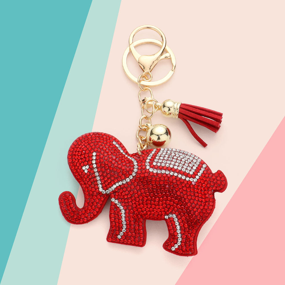 Bling Studded Elephant Tassel Keychain