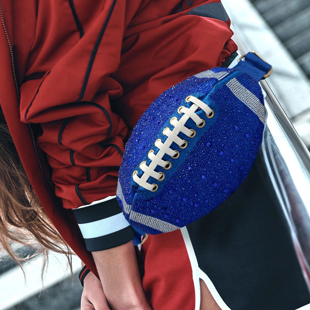 Bling Studded Game Day Football Shape Fanny Pack / Sling Bag