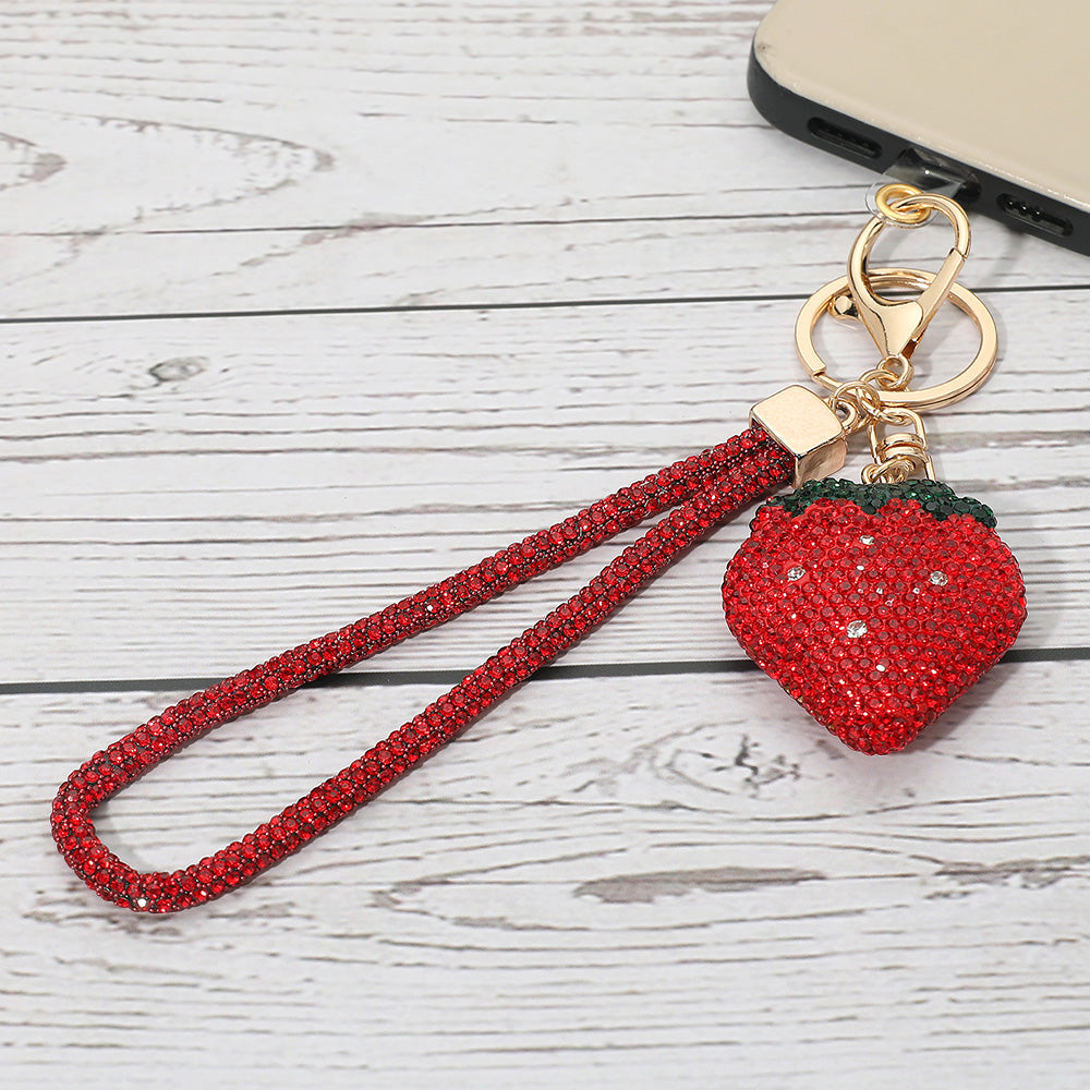 Bling Studded Strawberry Strap Keychain / Bag Charm / Phone Charm