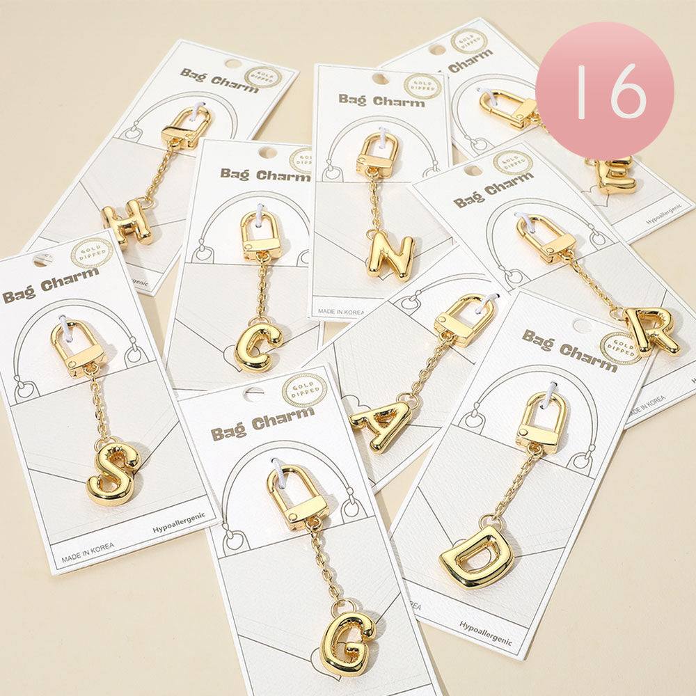 16PCS - Gold Dipped Hypoallergenic Monogram Initial Keychain / Bag Charm