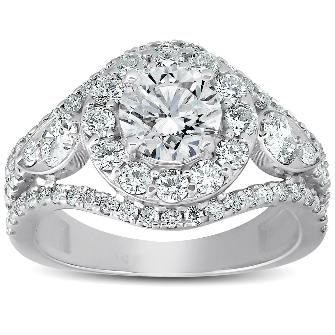 2 ct Halo Diamond Multi Row Engagement Ring 14k White Gold