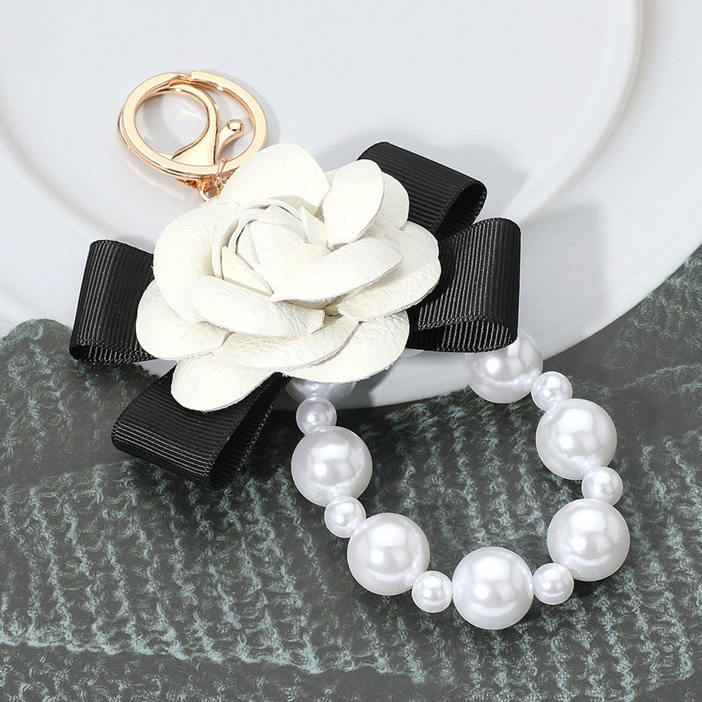 Bow Rose Pointed Pearl Chain Link Keychain / Bag Charm