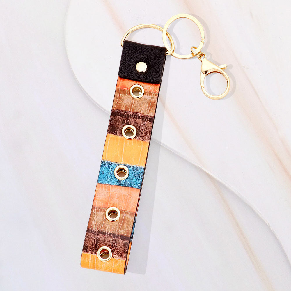 Color Block Faux Leather Keychain / Bag Charm