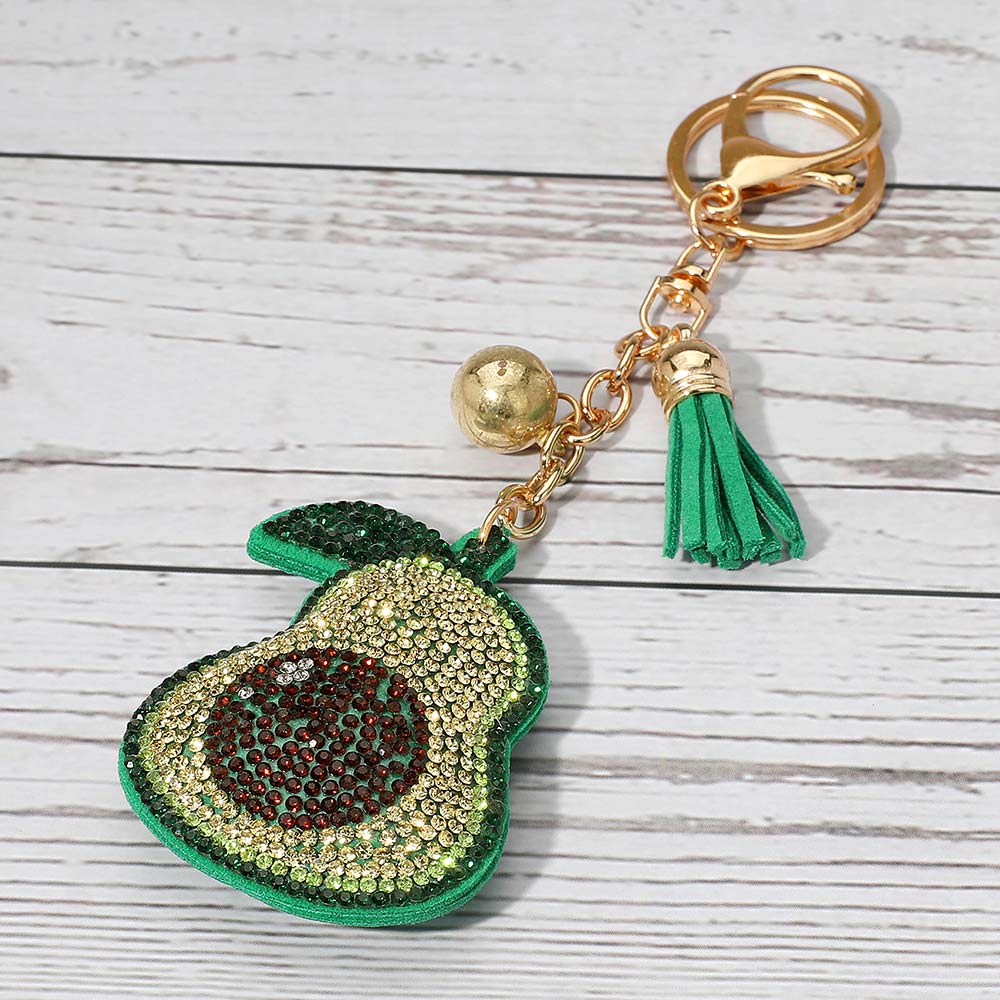 Bling Studded Avocado Tassel Keychain / Bag Charm