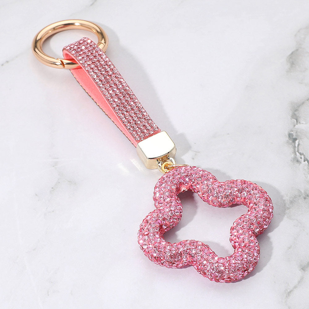 Bling Studded Quatrefoil Keychain / Bag Charm