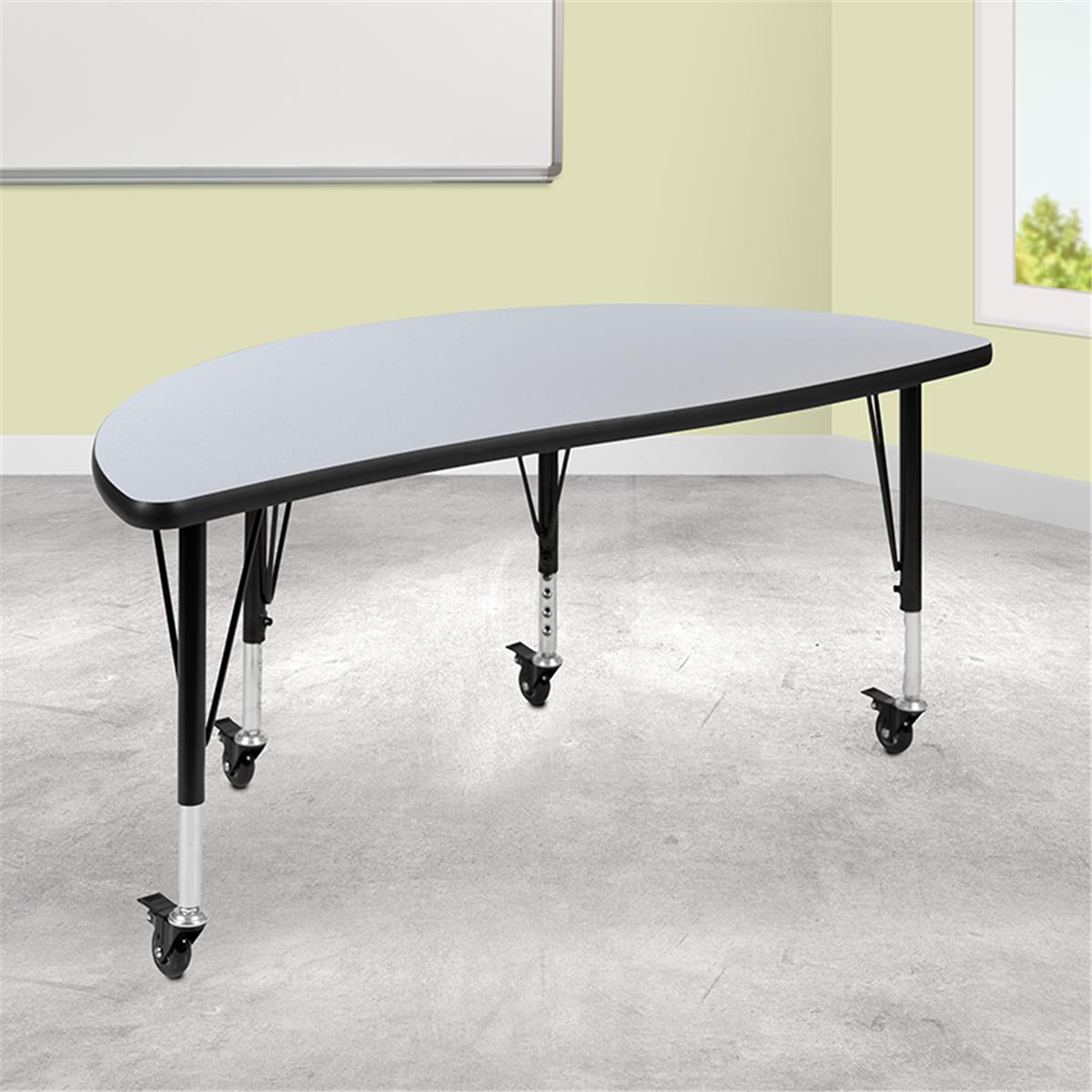 Flash Furniture  47.5 in. Mobile Half Circle Wave Flexible Collaborative Thermal Laminate Activity Table with Height Adjustable Short Legs, Grey