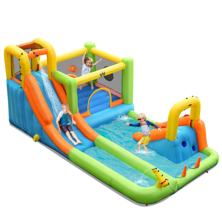 7 in 1 Outdoor Inflatable Bounce House with Water Slides and Splash Pools with 680W Blower