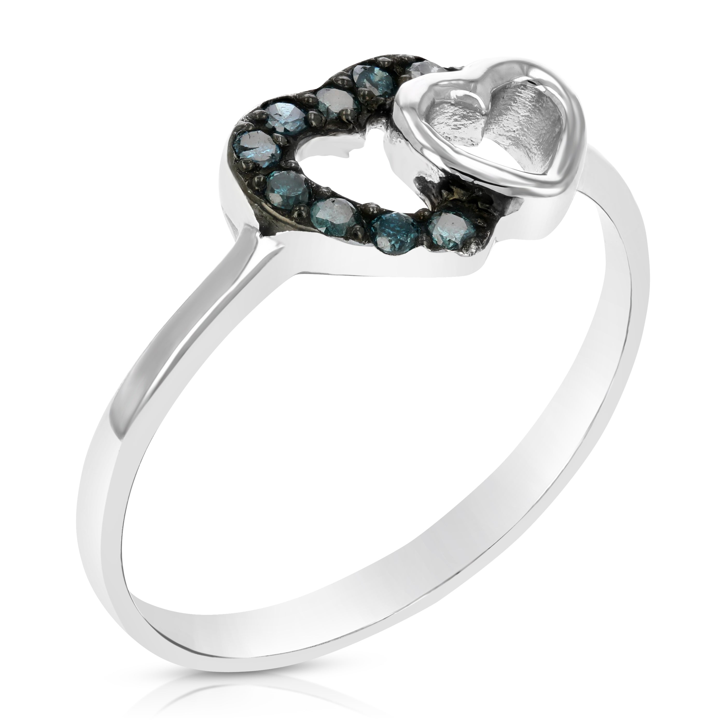 1/8 cttw Blue Diamond Heart Ring .925 Sterling Silver with Rhodium