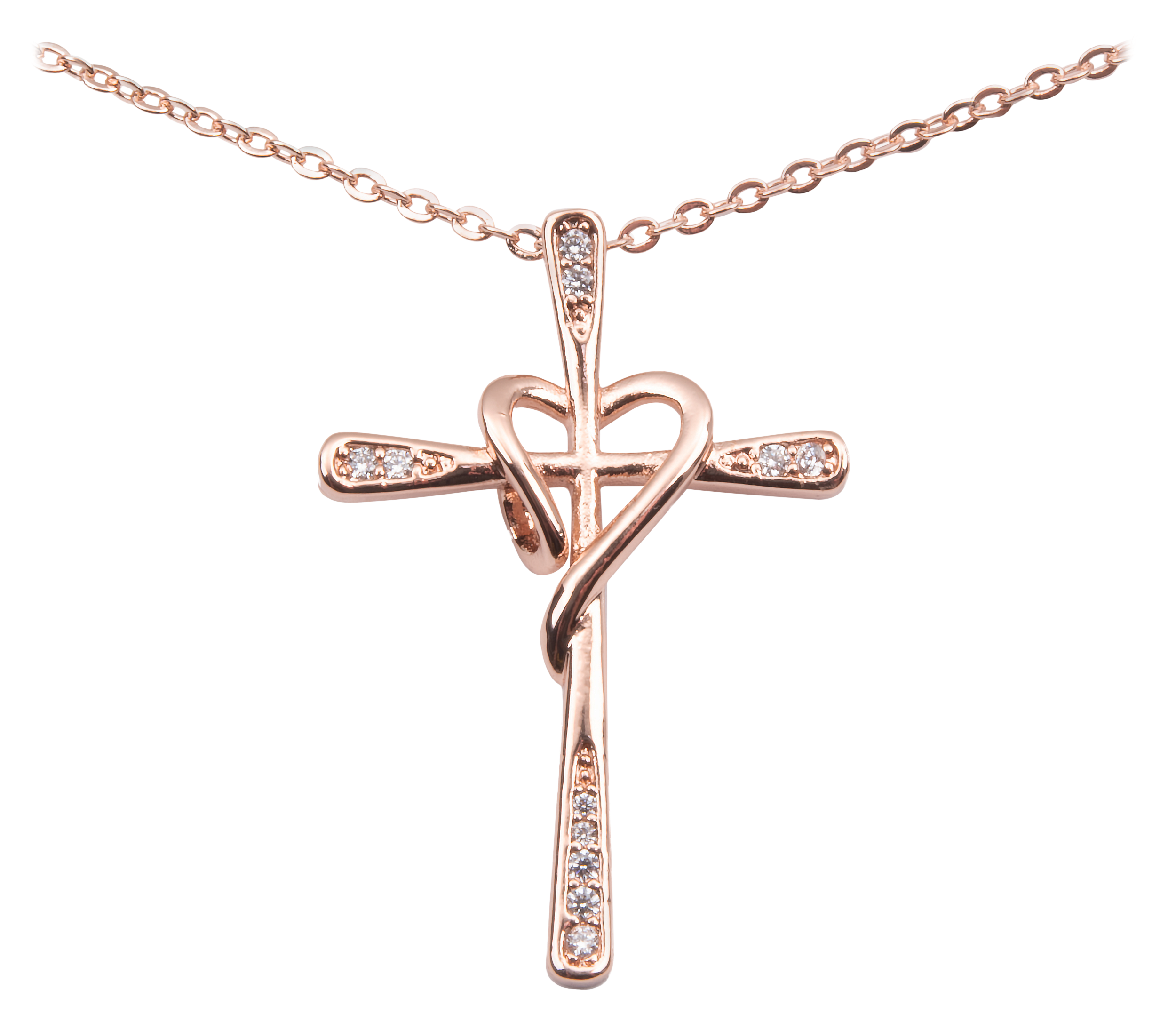 Amanda Blu 18'' Rose Gold Pave Cross Heart Necklace
