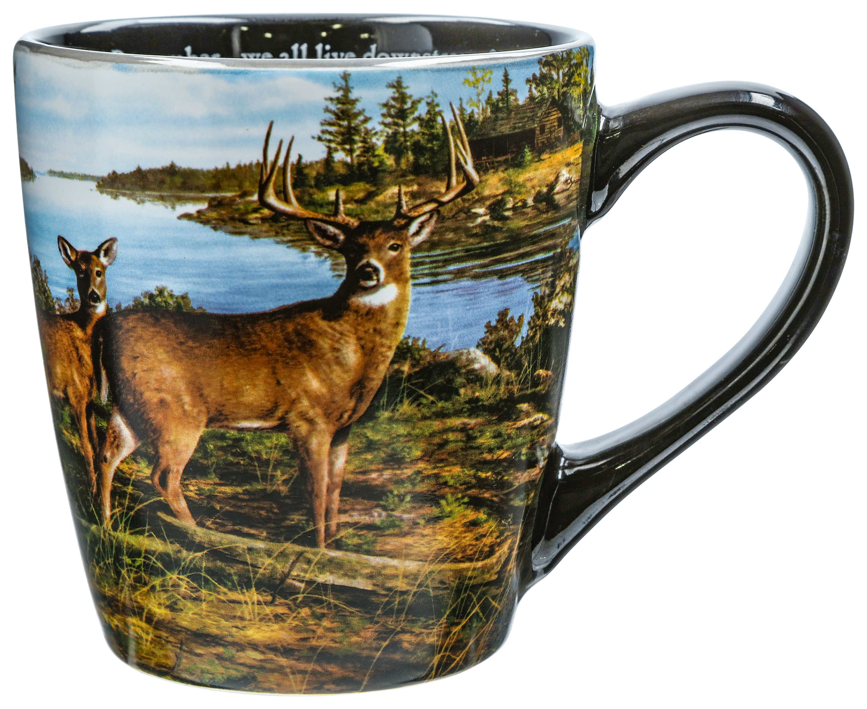 Bass Pro Shops Whitetail Panoramic We All Live Downstream Mug