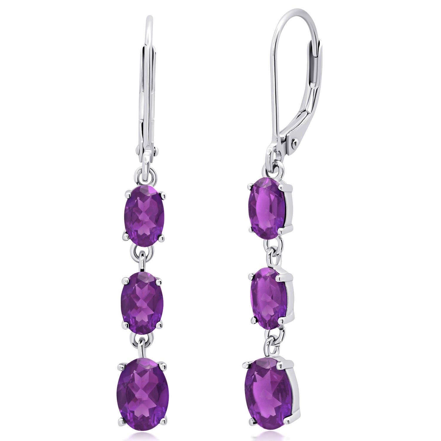 Gemstone Oval Shape Dangle Earrings in 925 Sterling Silver (1.5")