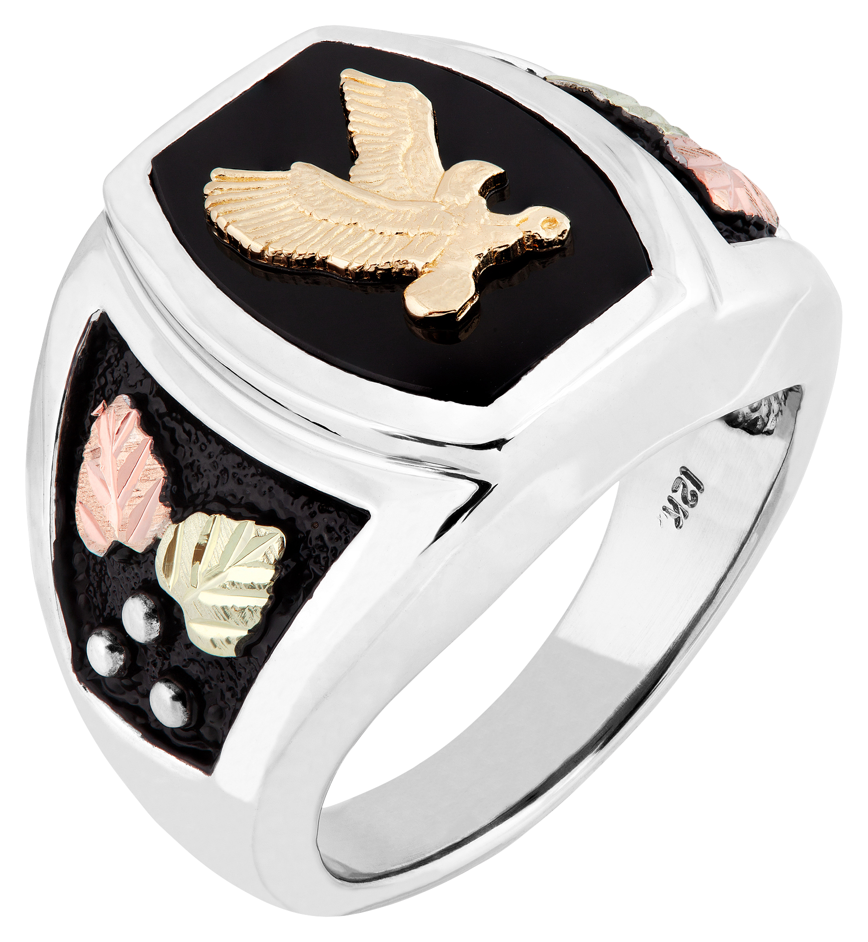 Black Hills Gold Eagle on Sterling Silver Onyx Ring for Men