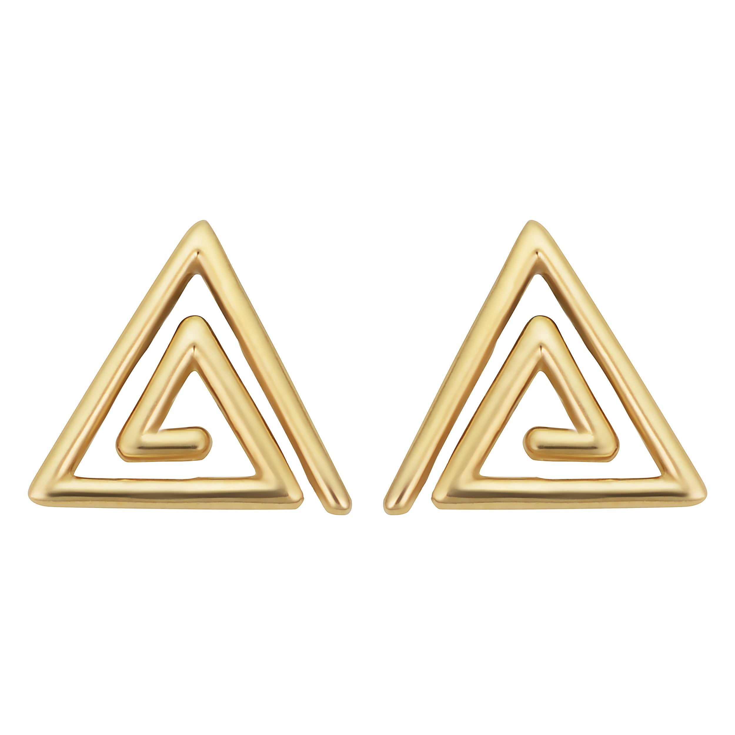 14k Yellow Gold Triangle Swirl Stud Earrings