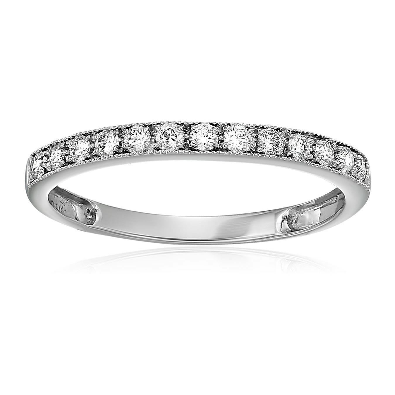 1/5 cttw Milgrain Diamond Wedding Band 14K White Gold Prong Set Round