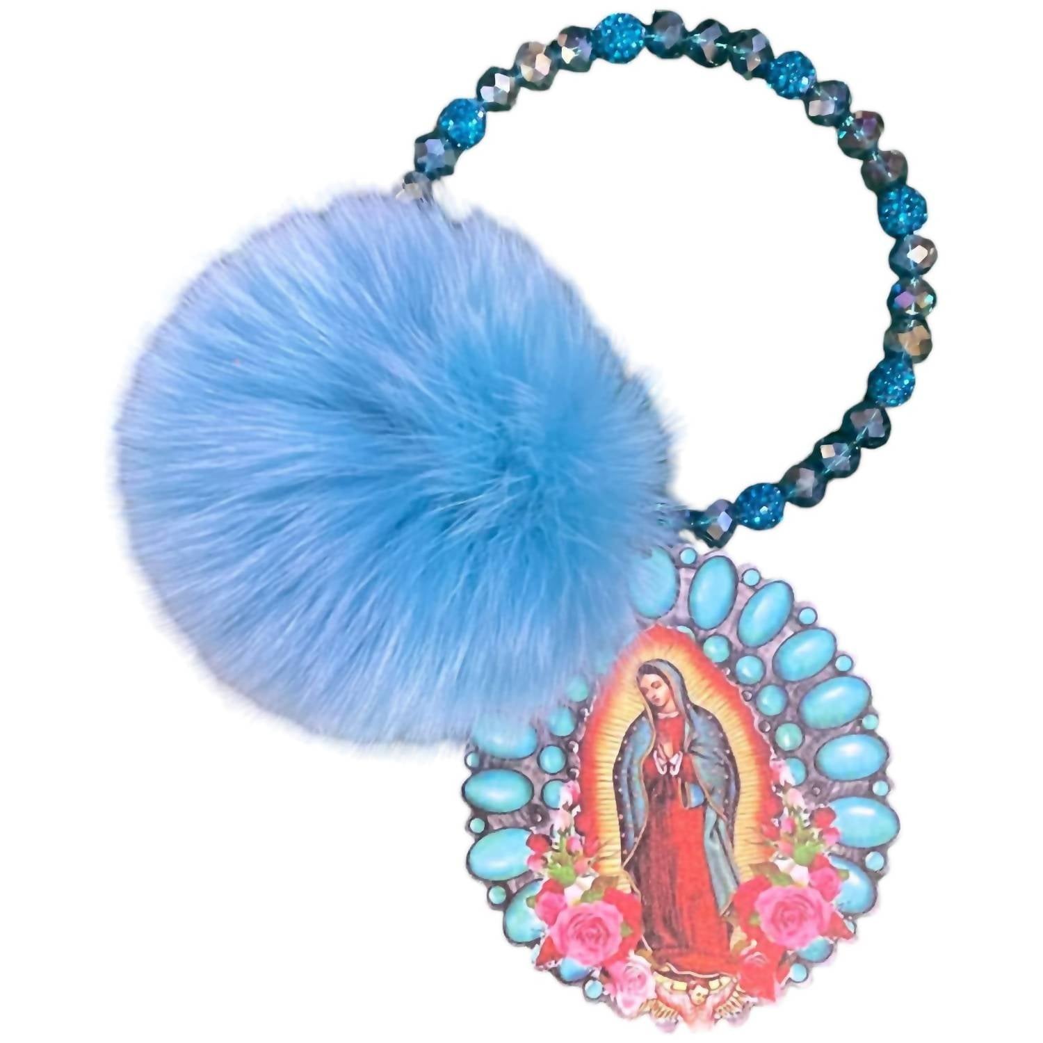Guadalupe Pom Pom Keychain In Blue