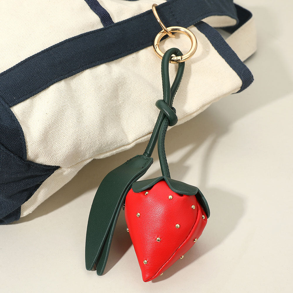 Faux Leather Strawberry Keychain / Bag Charm