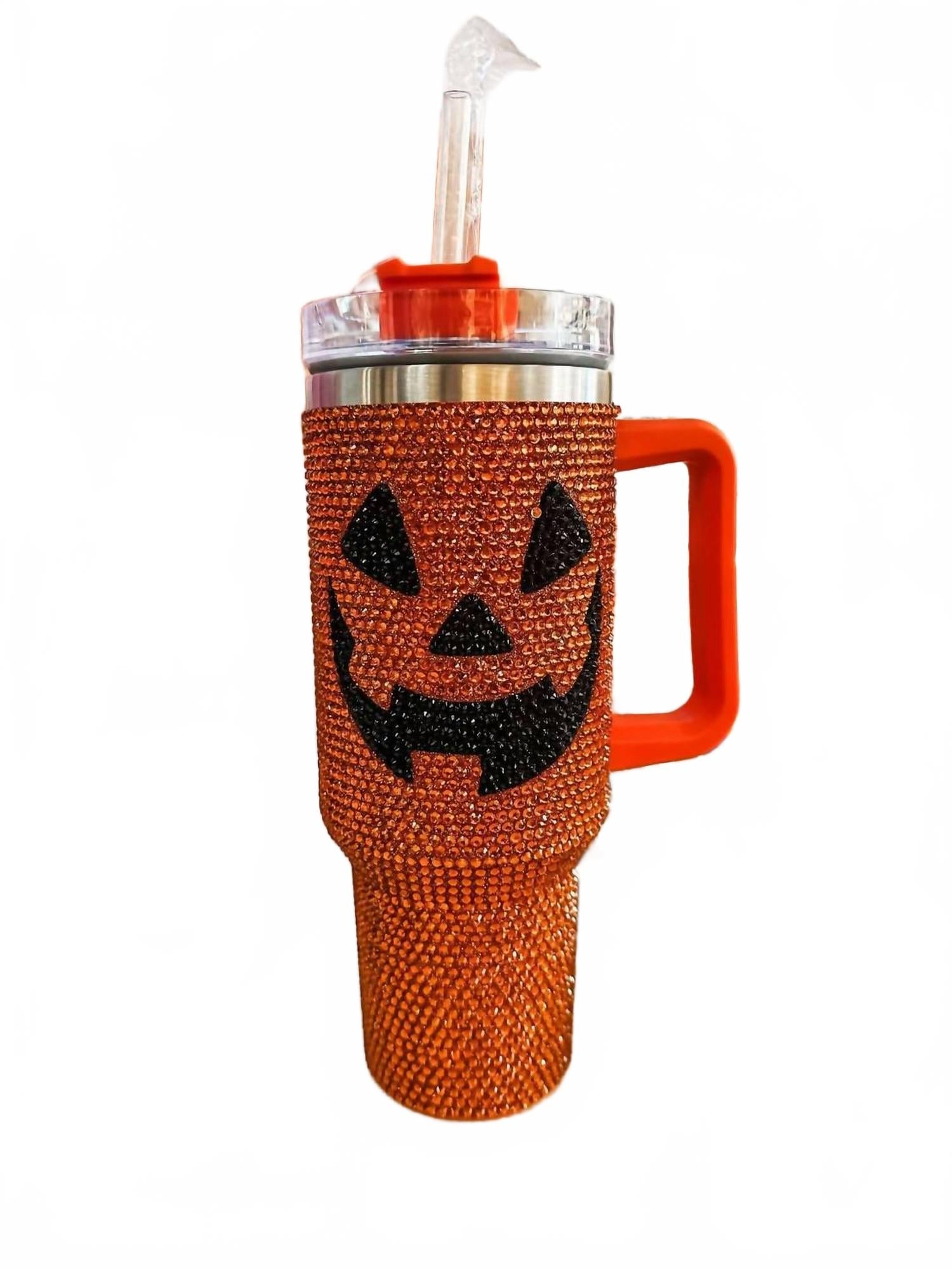 Halloween Sparkles Tumbler: 40Oz Sequins Pumpkin Tumblers In Orange