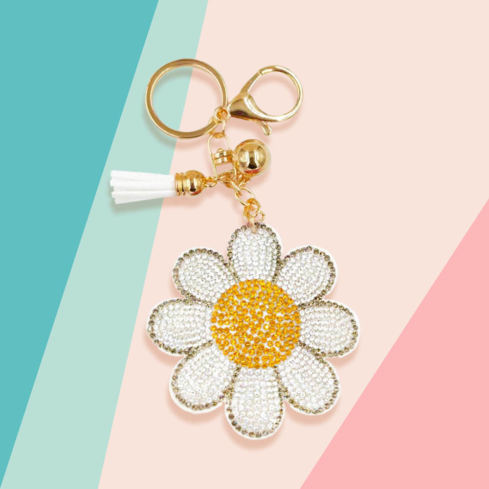 Bling Studded Daisy Tassel Keychain