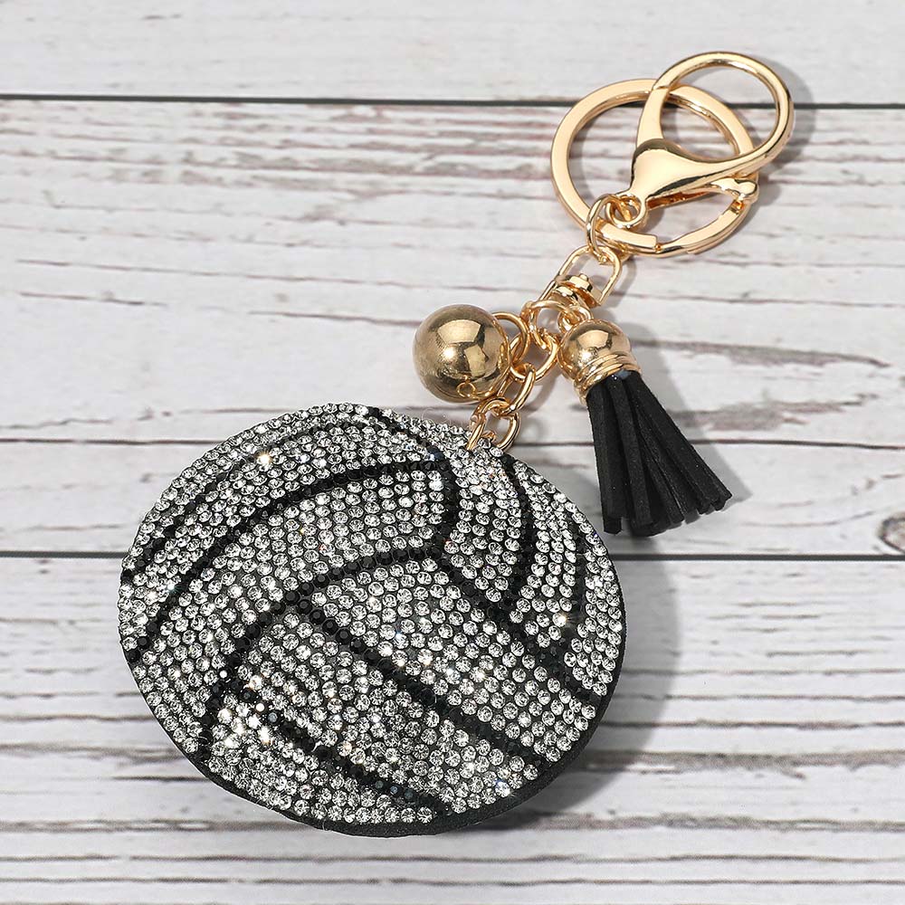Bling Studded Volleyball Tassel Keychain / Bag Charm