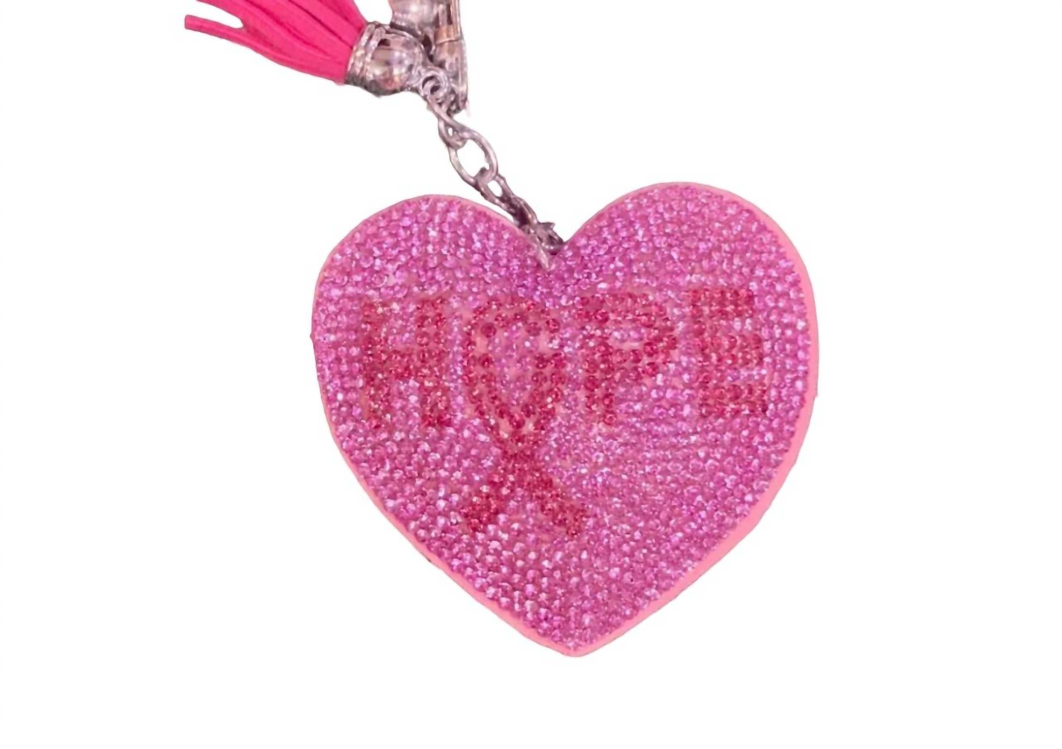 Glitzy Rhinestone Heart Keychain In Pink