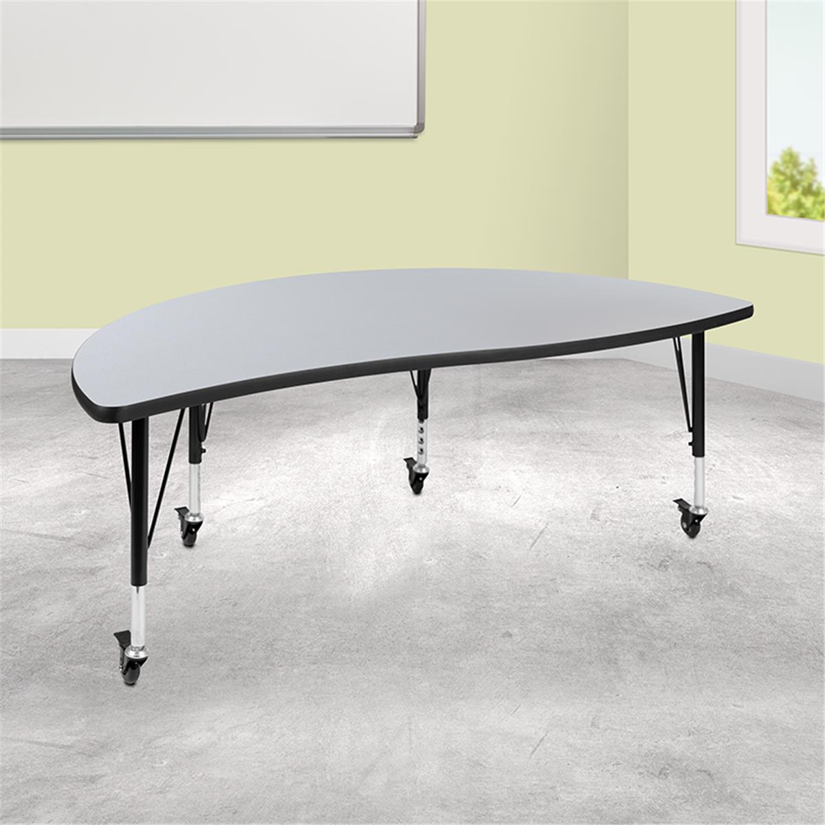 Flash Furniture  60 in. Mobile Half Circle Wave Flexible Collaborative Thermal Laminate Activity Table with Height Adjustable Short Legs, Grey