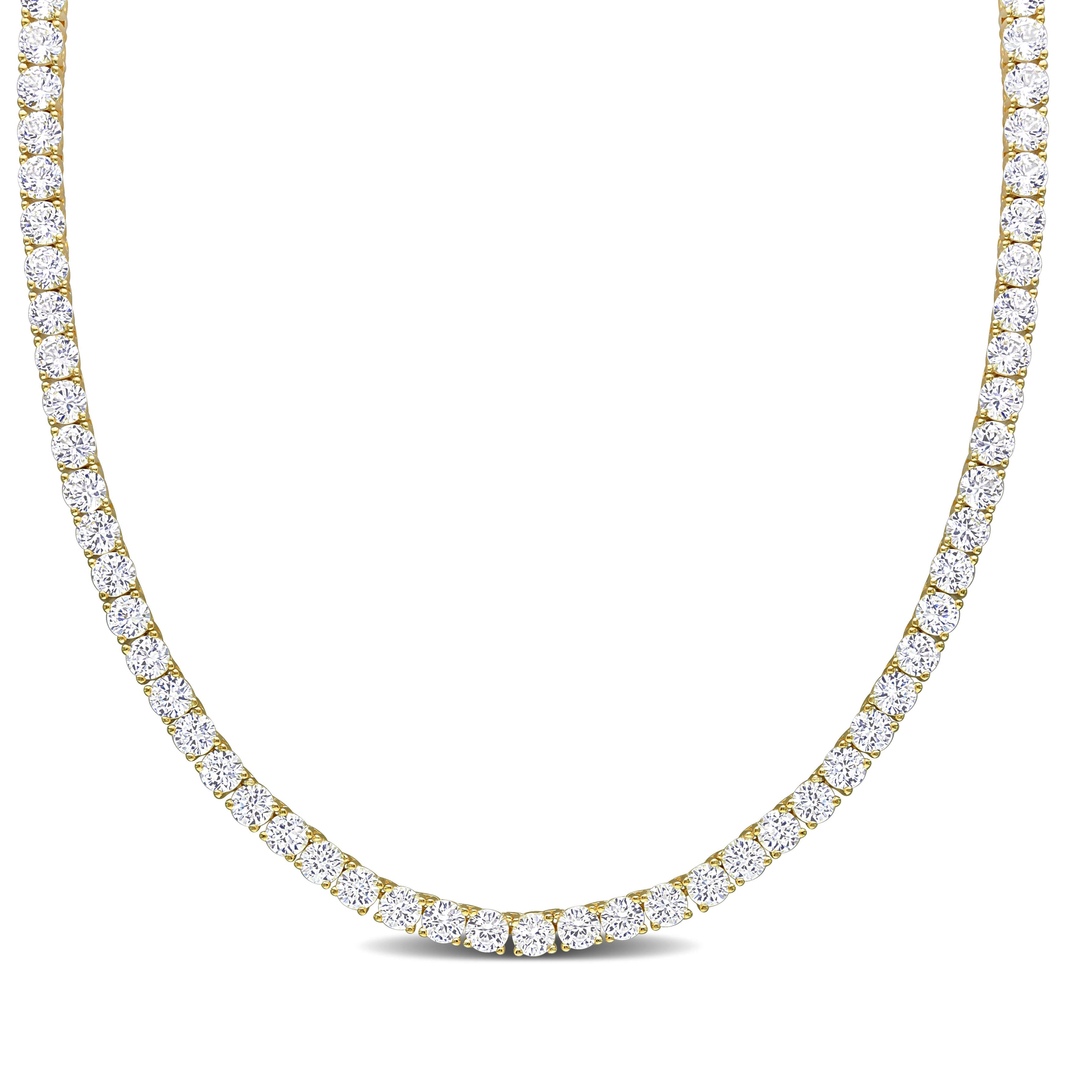 33 CT TGW Created White Sapphire Tennis Necklace in Yellow Plated Sterling Silver