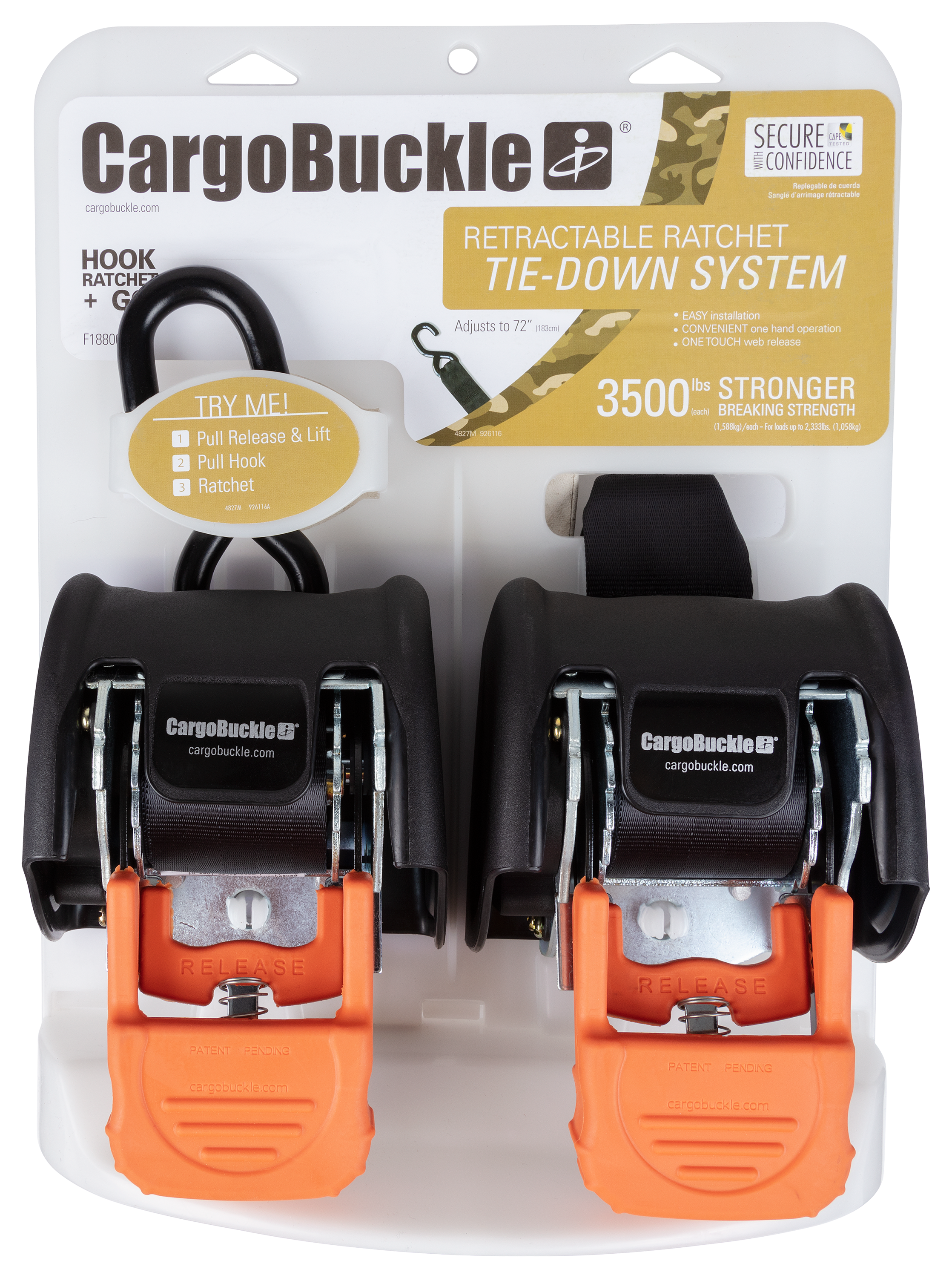 CargoBuckle G3 Retractable Ratchet Tie-Down 2-Pack