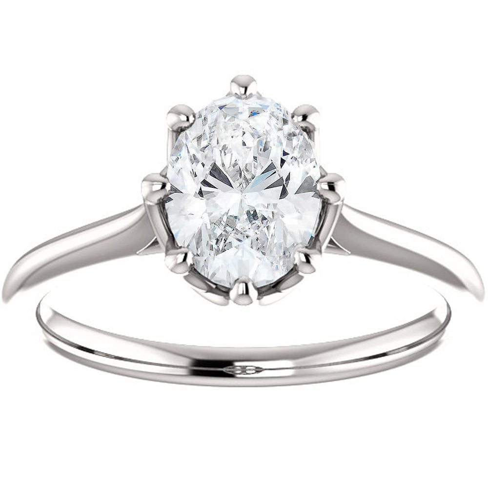 1 Ct Oval Diamond 8-Prong Solitaire Engagement Ring 14k White Gold