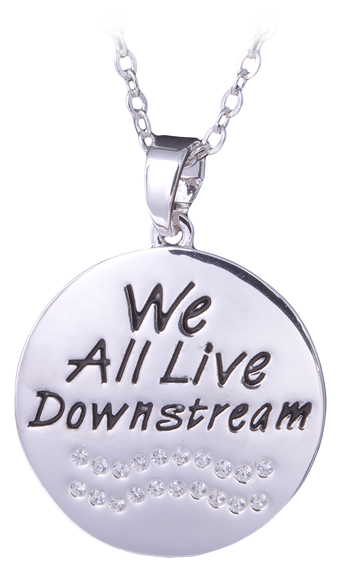 Amanda Blu We All Live Downstream Medallion Silver with Cubic Zirconia Necklace
