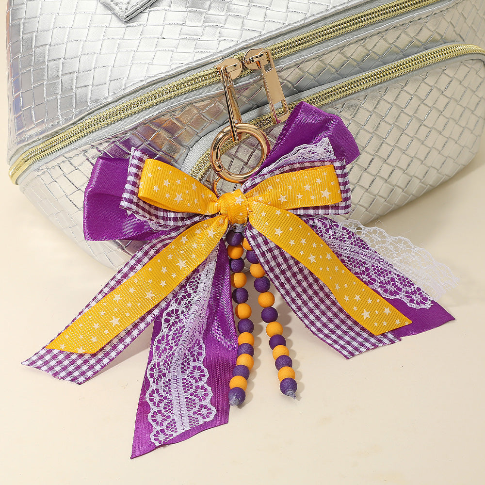 Game Day Theme Triple Layered Bow Bag Charm / Keychain