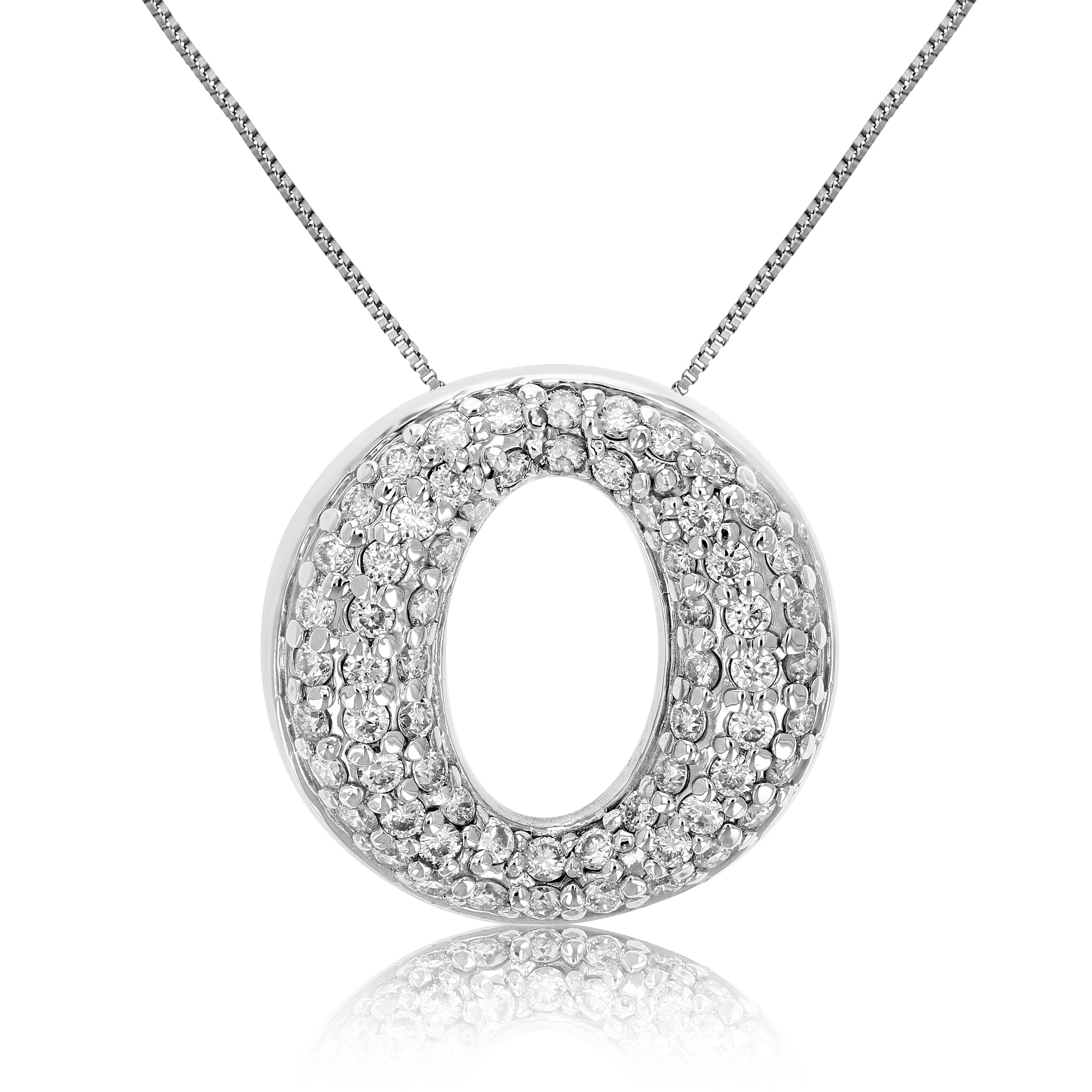 1 cttw Diamond Circle Composite Pendant Necklace 14K White Gold with Chain