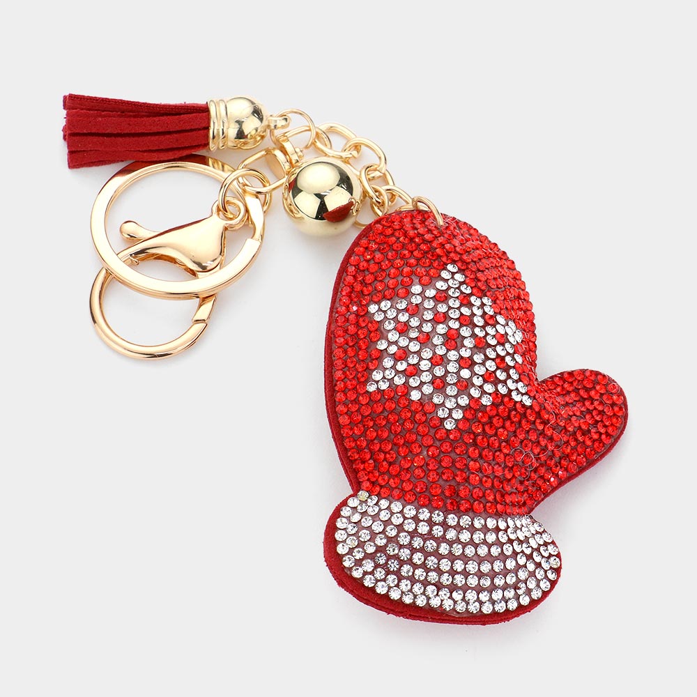 Bling Snowflake Christmas Glove Tassel Keychain