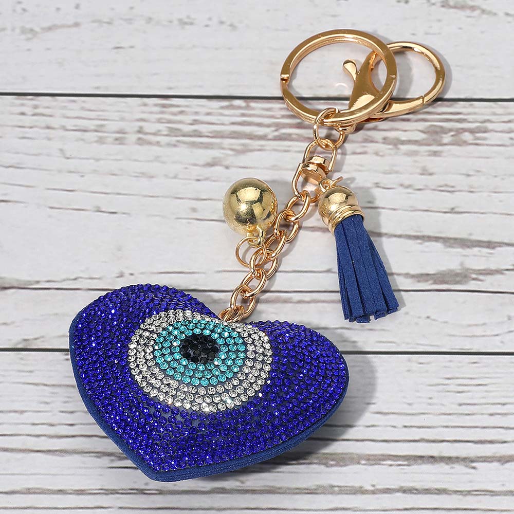 Bling Studded Heart Evil Eye Tassel Keychain / Bag Charm