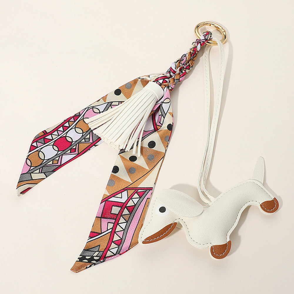 Faux Leather Dog Tassel Scarf Keychain / Bag Charm