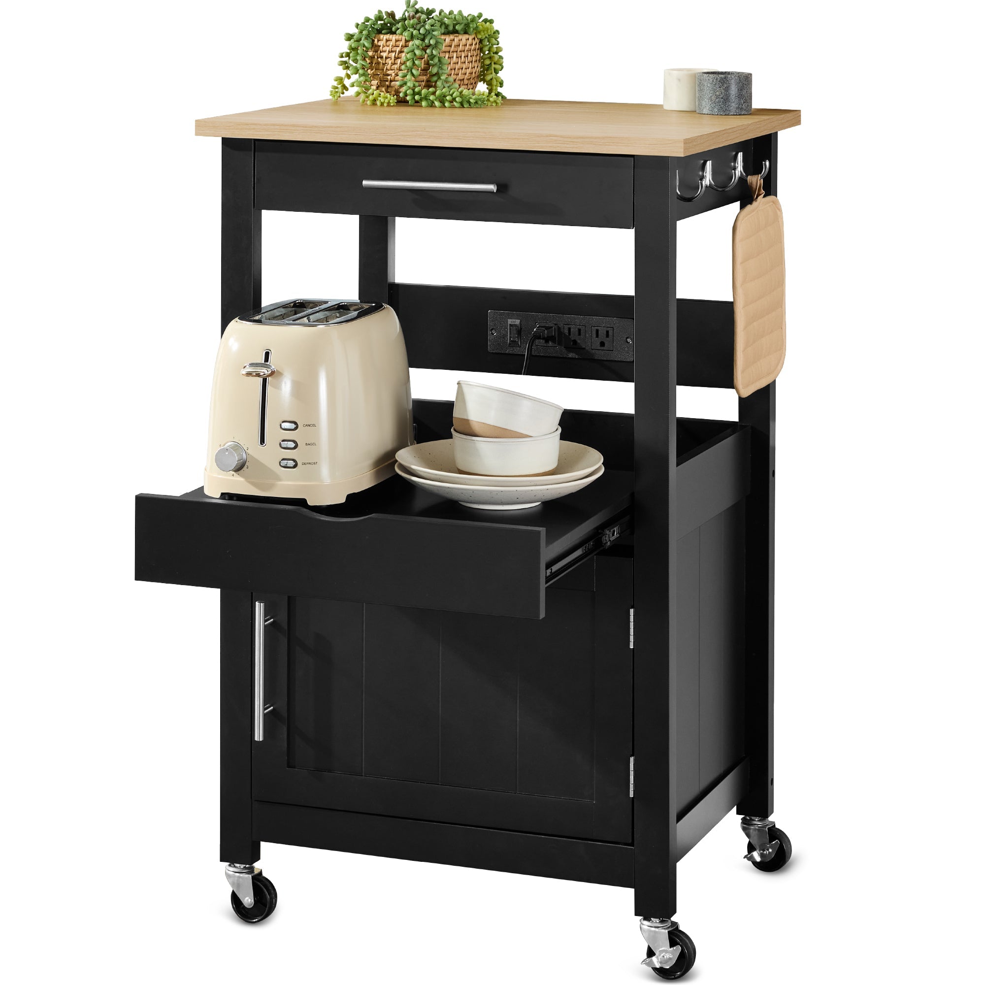 Best Choice Products Rolling Kitchen Island Cart, Single Door Cabinet w/ Drawer, Sliding Tray, Outlet