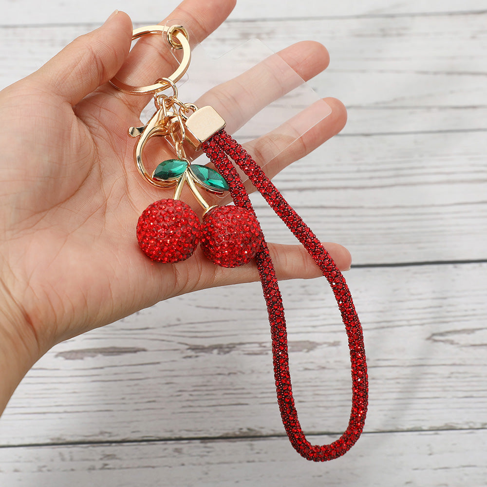 Bling Studded Cherry Strap Keychain / Bag Charm / Phone Charm