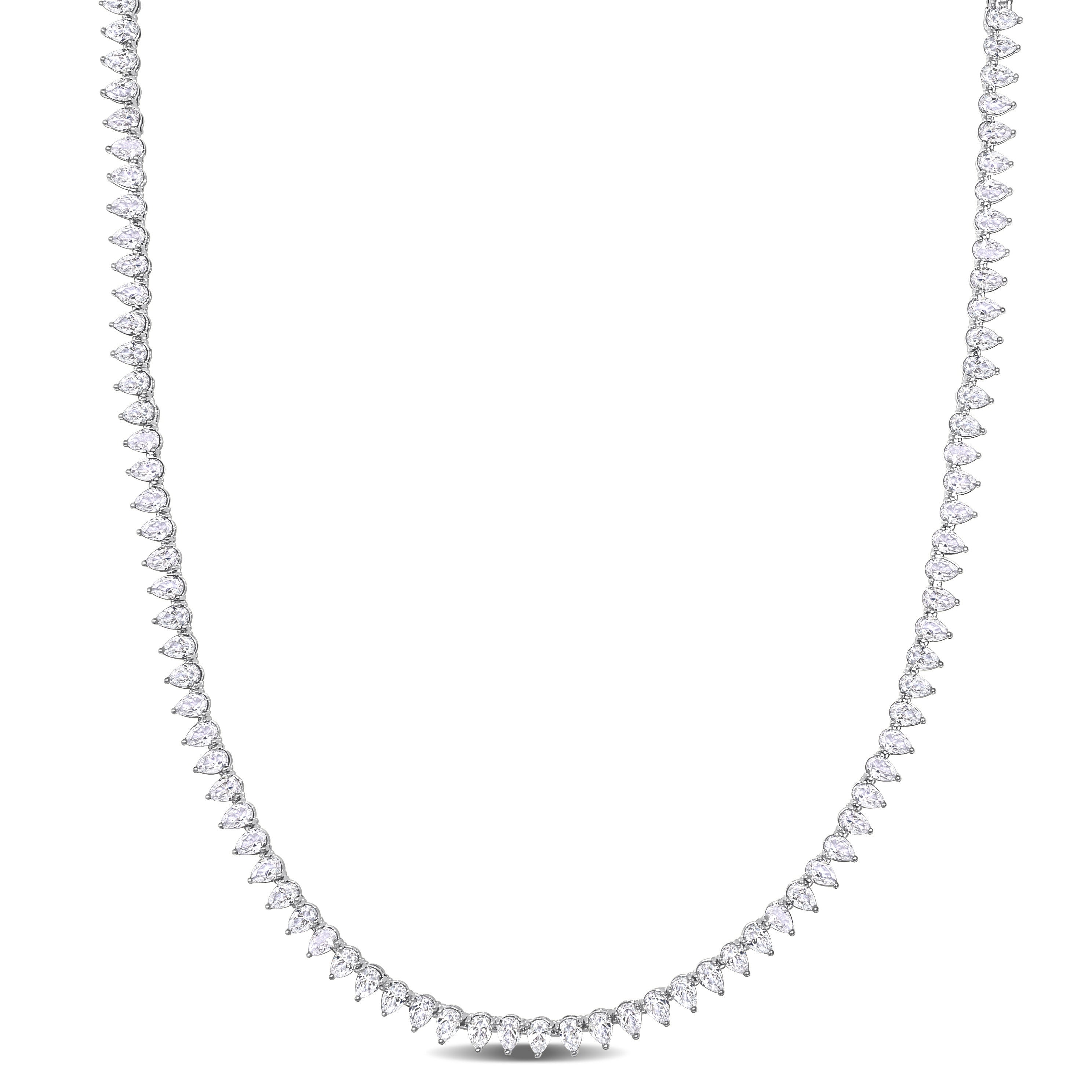 44 1/2 CT TGW Created White Sapphire Teardrop Tennis Necklace in Sterling Silver