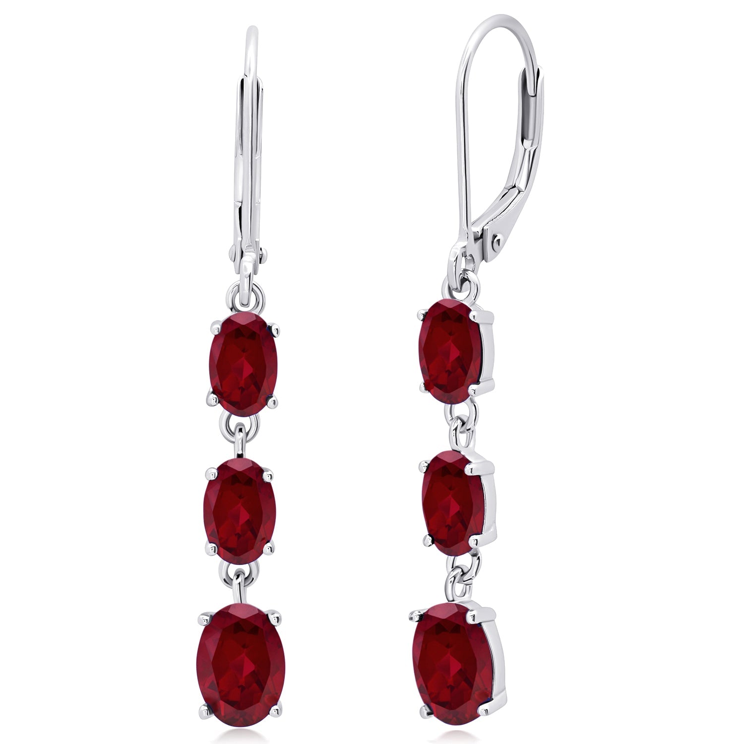 Gemstone Oval Shape Dangle Earrings in 925 Sterling Silver (1.5")