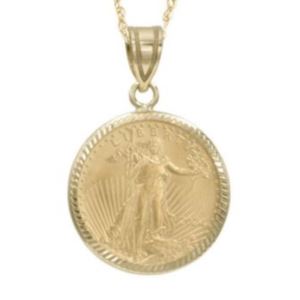 Antwerp Diamonds PCT600Y Coin Necklace with Eagle $5 Liberty Coin, 1/10 ounce gold, us treasury, 14k yg diamond cu bezel