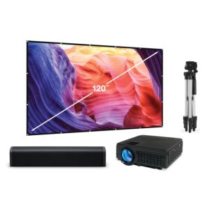 GPX KIT301BDL Bundle with Projector, 120" Screen, 15" Sound Bar & Tripod