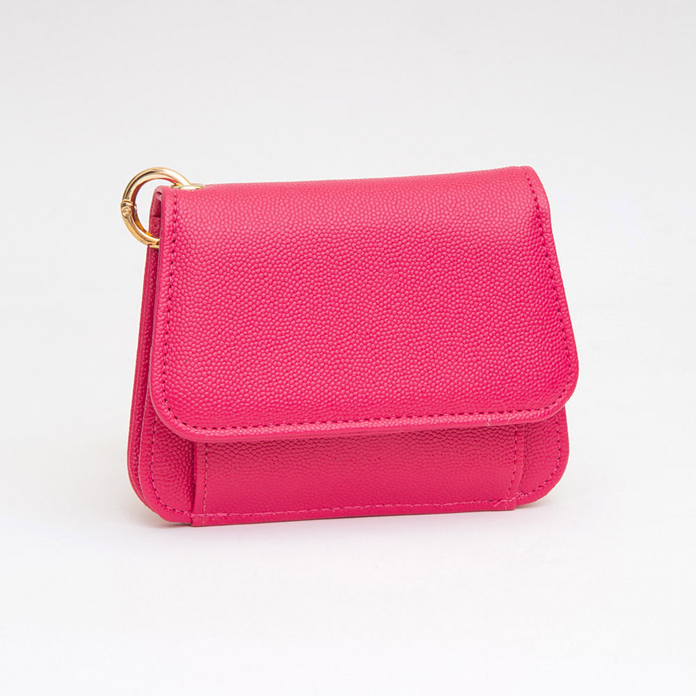 Faux Pebble Leather Compact Card Wallet Bag Charm