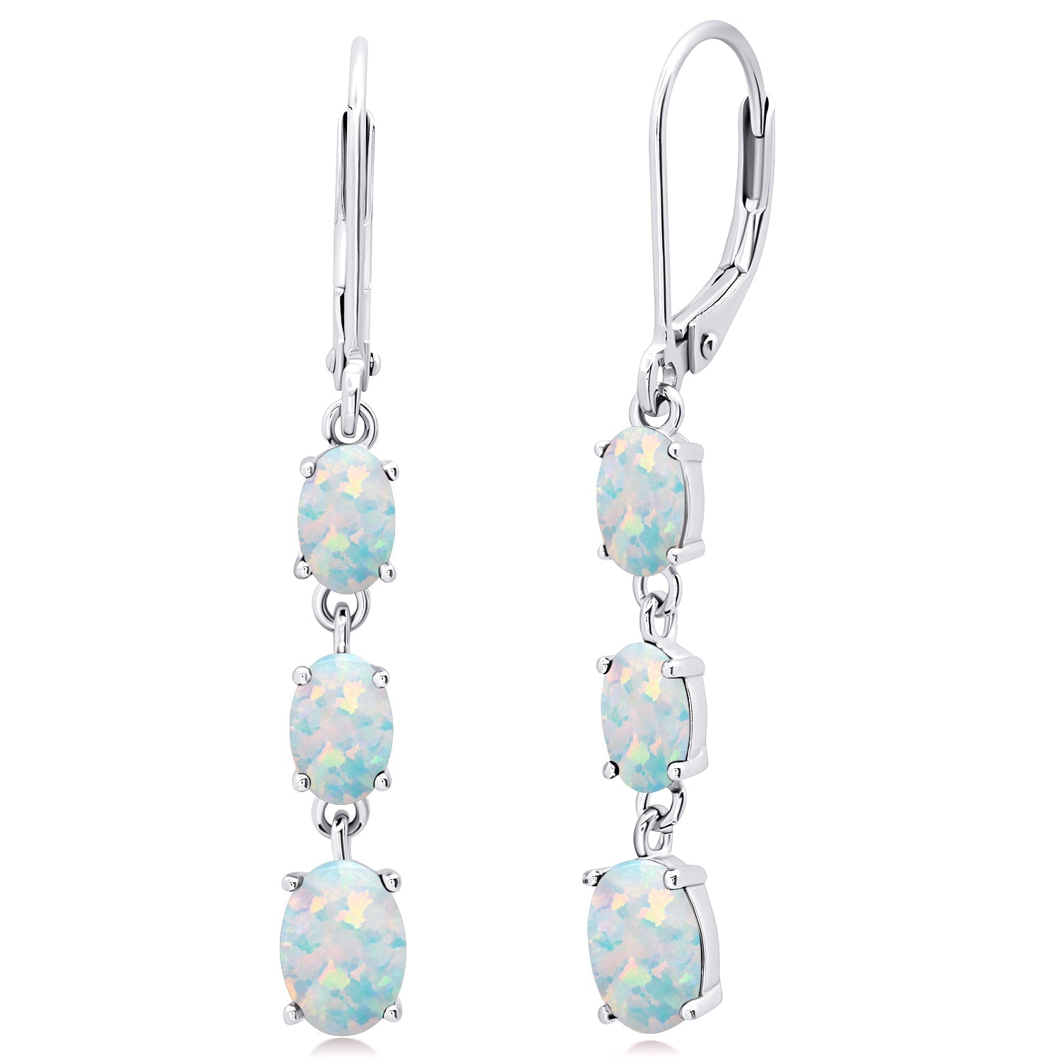 Gemstone Oval Shape Dangle Earrings in 925 Sterling Silver (1.5")
