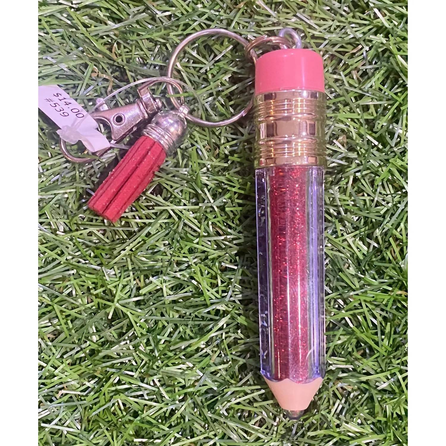 Floating Glitter Pencil Keychain In Red