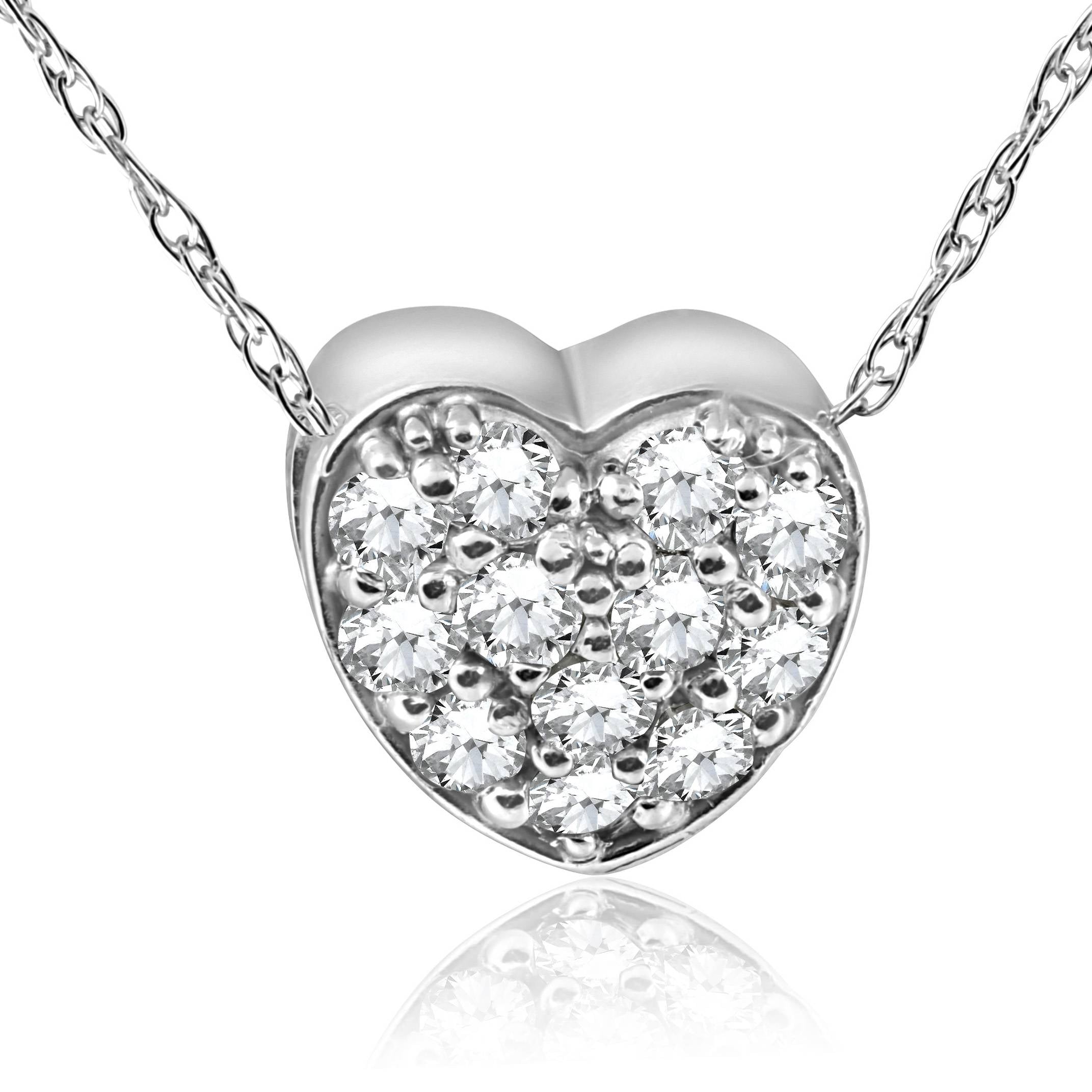 1/4ct Pave Diamond Petite Heart Pendant 14K White Gold 1/4"