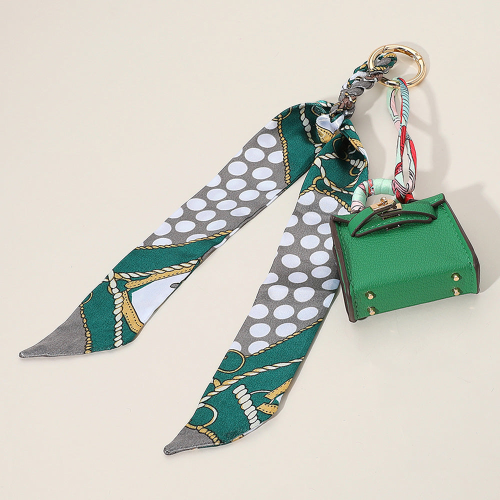 Faux Leather Elegant and Stylish Mini Purse / Bag Charm with Abstract Pattern Petit Scarf