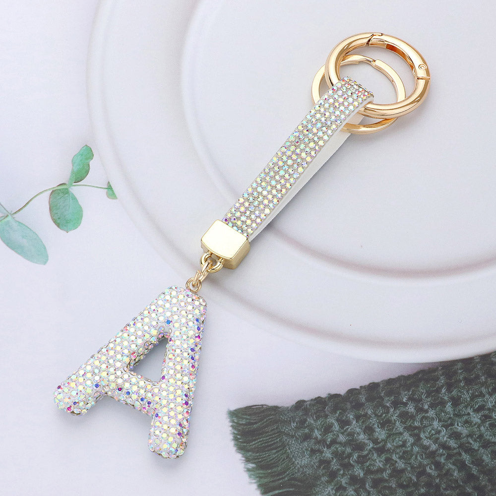 Bling Studded Monogram Initial A Keychain
